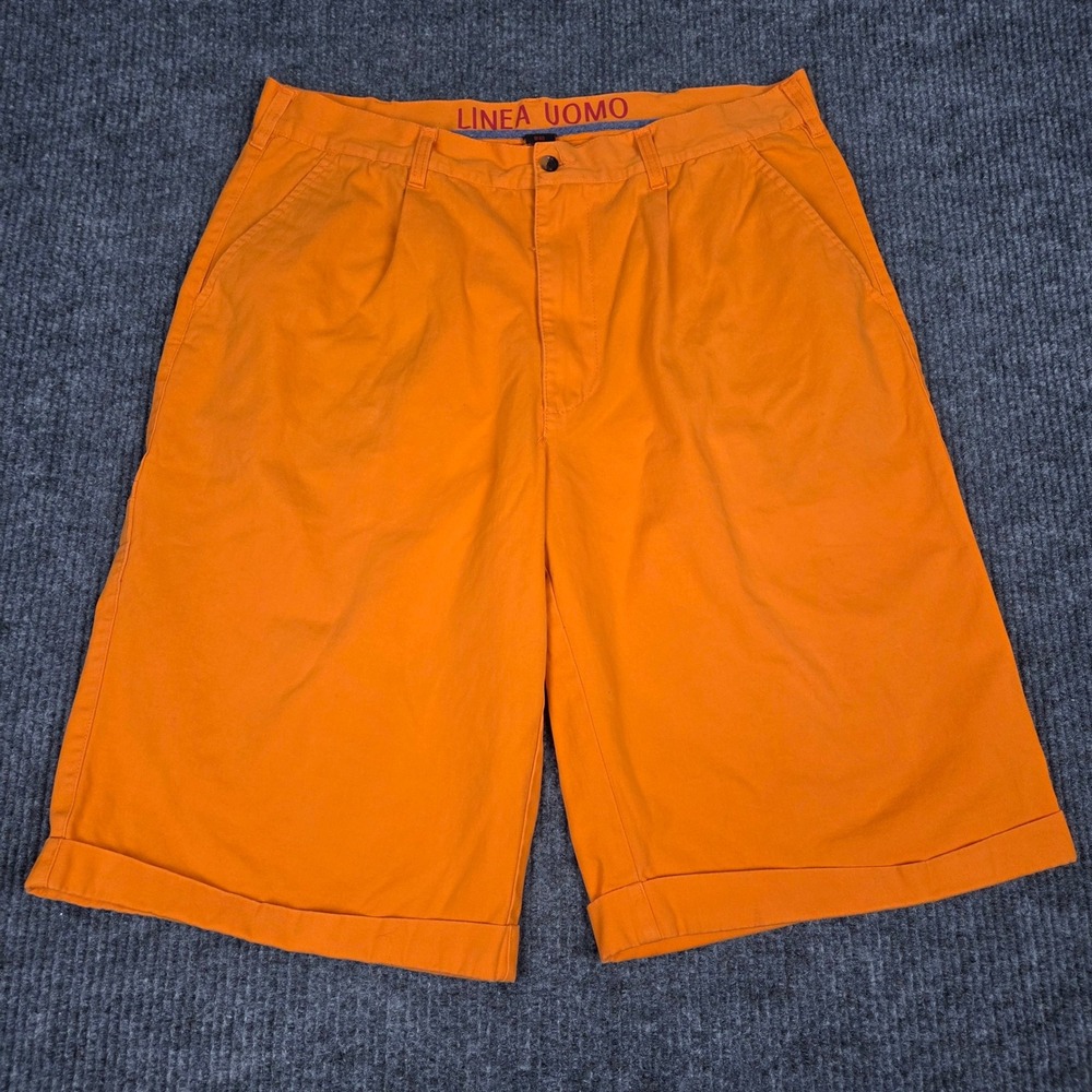 Linea Uomo Mens Orange Pleated Cuffed Cotton Chino Shorts 40 (measured 38)‎